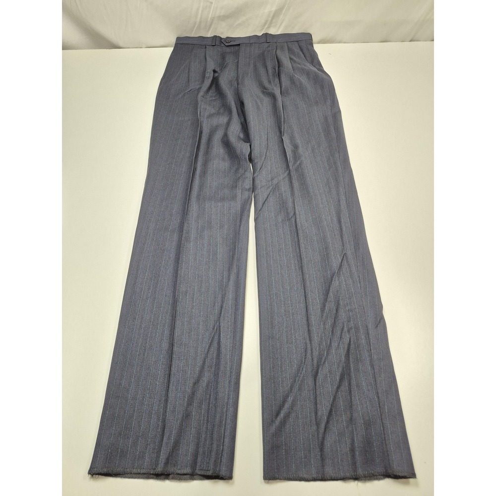 Suit Pants Mens 36x36 Blue Striped Pleated Dress Straight Leg Unhemmed